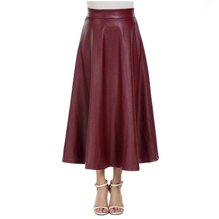 Lily Clothing - Wholesale Skirt - Women's - HIGH WAIST PU LEATHER LONG SKIRT WITH BIG SWING5