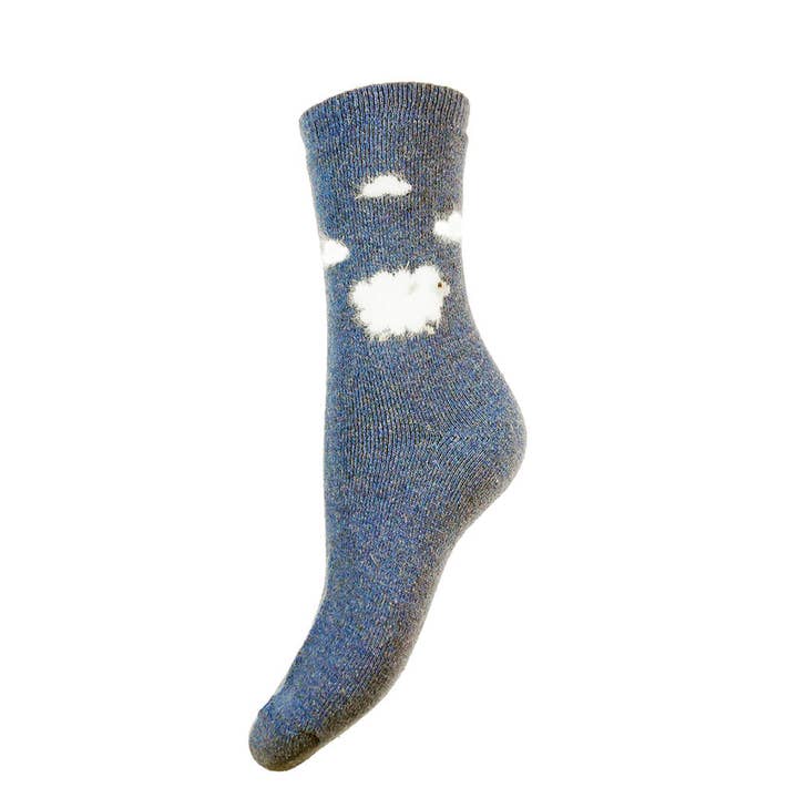 Chaussettes en mélange de laine de mouton bleu duveteux et de nuages pour la vente par GEMJAR LTD