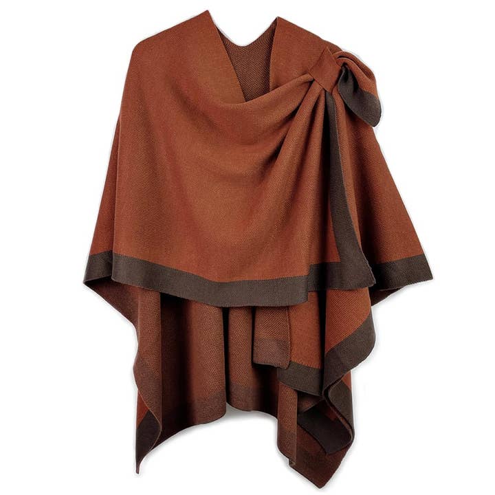 Sensibling Corp. - Wholesale Poncho - Women's - Bordered Ruana Poncho With Shoulder Strap6