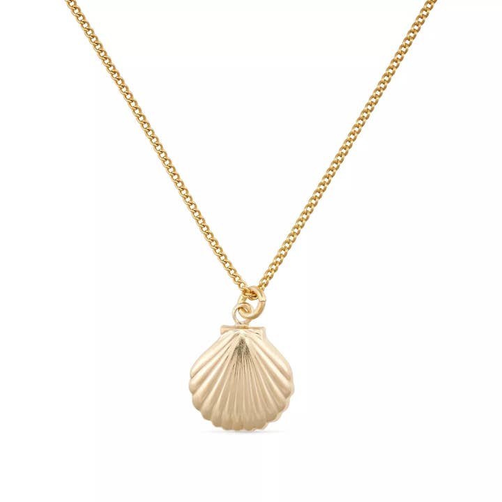Dainty 18K Gold Large Shell Clam Necklace for wholesale by Elk & Bloom