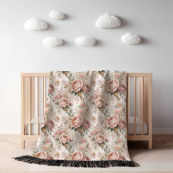 Vintage Peony Floral Style Baby Nursery Blanket - 37x52 Inch for wholesale by Rufflеѕ & Bоwtіеѕ - Affordable Boys & Girls Clothing