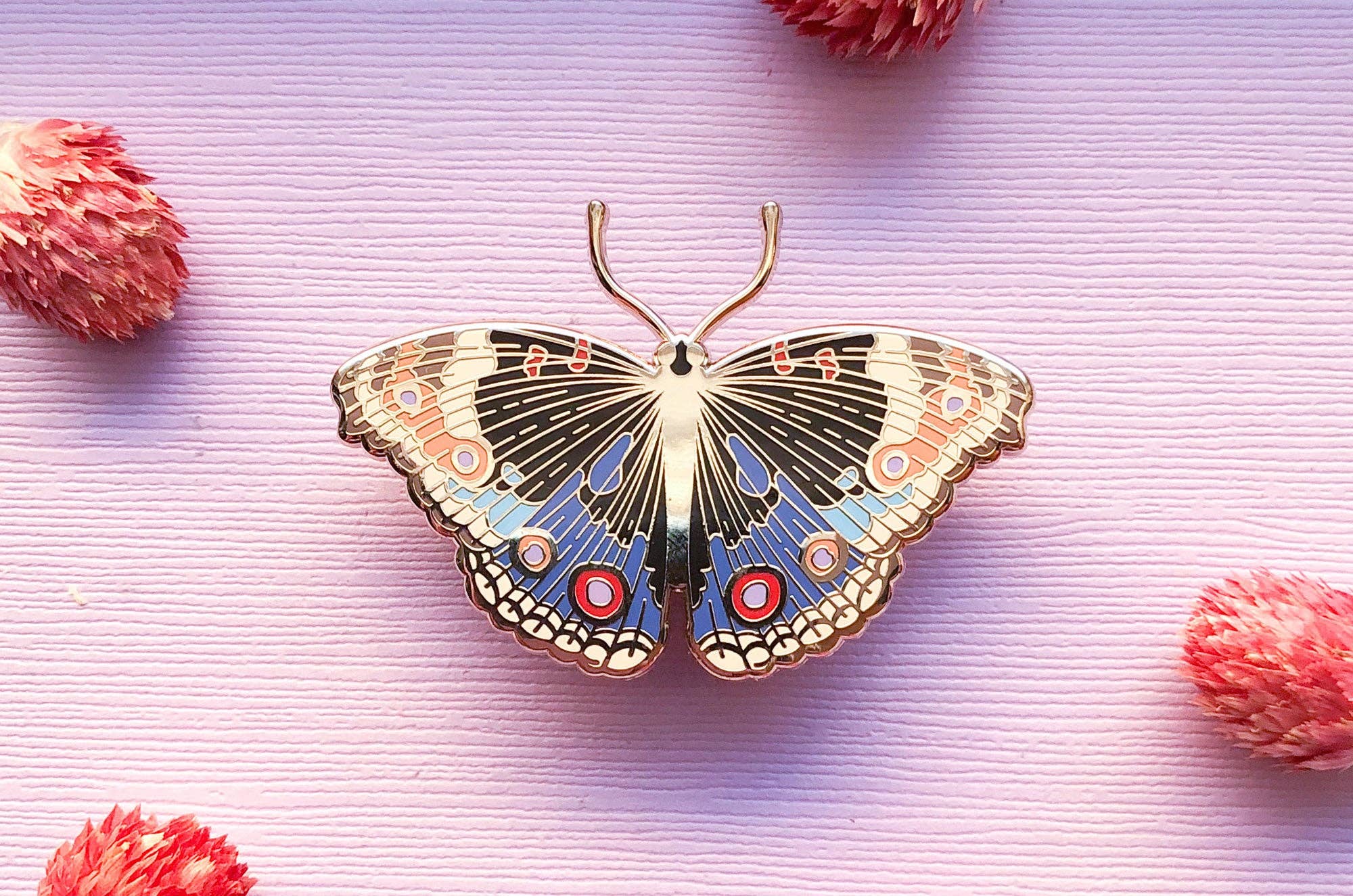 Alum and Ink - Wholesale Lapel Pin/Button - Blue Pansy Butterfly (Junonia orithya) Enamel Pin2