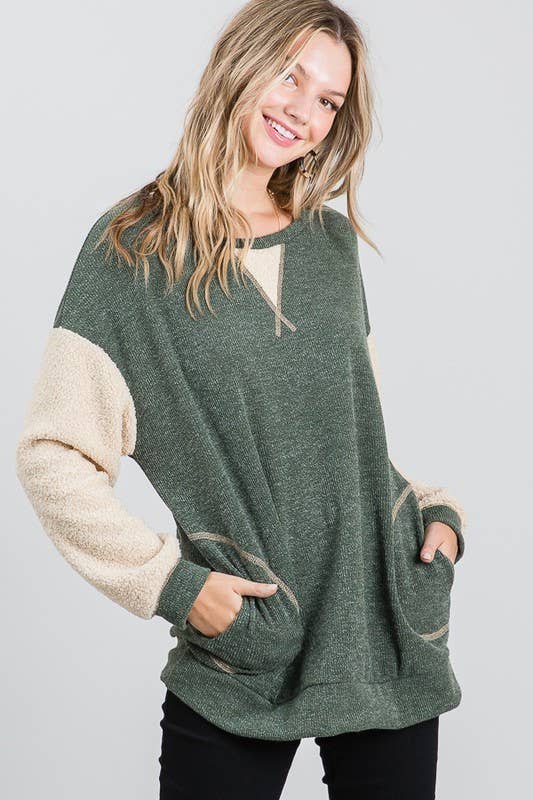 JADE BY JANE - Wholesale Tunic Sweater - Women's - Teddy Sleeve Sweater Top - KRT11701