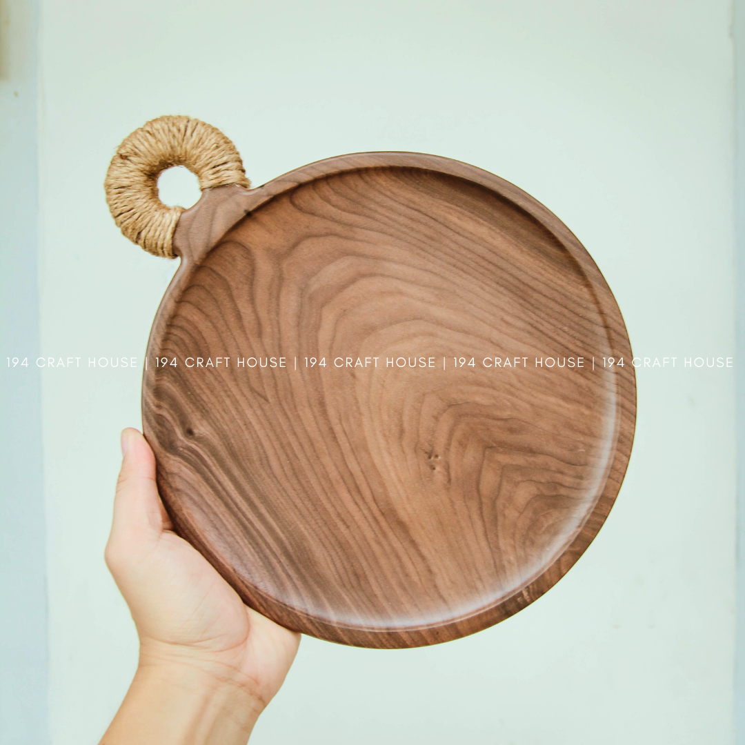 194 Craft House - Vendita all'ingrosso Vassoi da portata - Vassoio Rotondo in Legno di Noce - Piatto in Legno - Decorazione per la Casa & Regali3