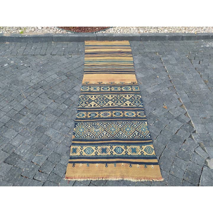 Vintage Oushak Rug Handmade Wool Runner 2.4 x 7 ft for wholesale by Oushak Rugs