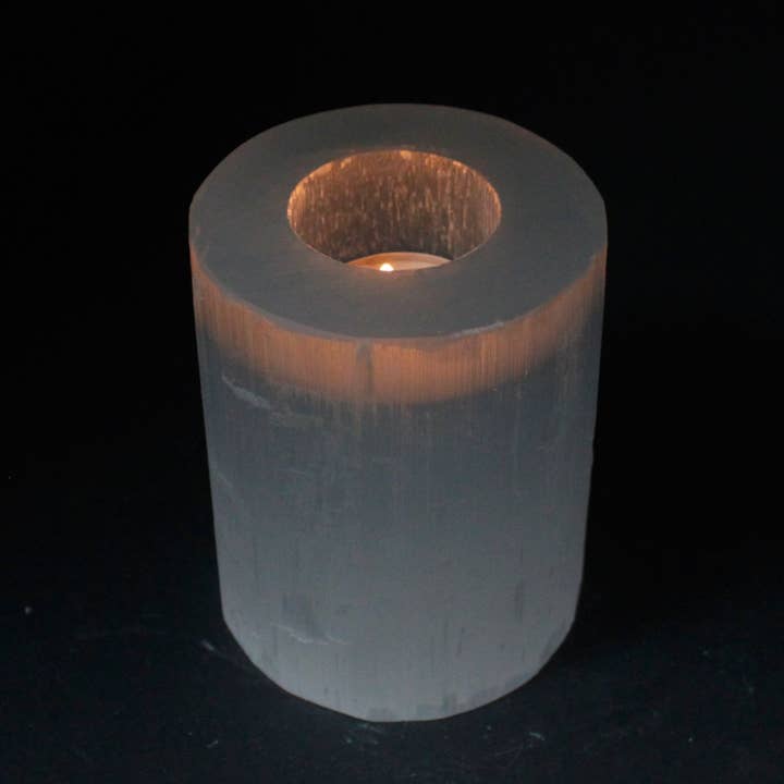 AWGifts Europe - Wholesale Candle Holder - SelCH-03 - Selenite Cylinder Candle Holder - 10 cm1