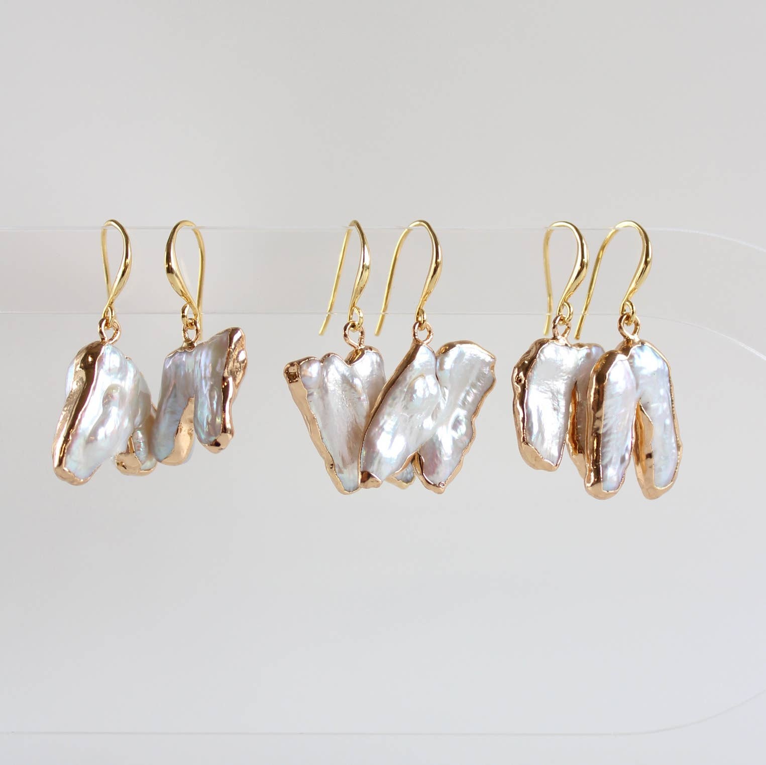 iBijoux - Wholesale Dangle Earrings - Artistic Baroque Pearl Earrings, Gold Dipped Dangles (1E18)2