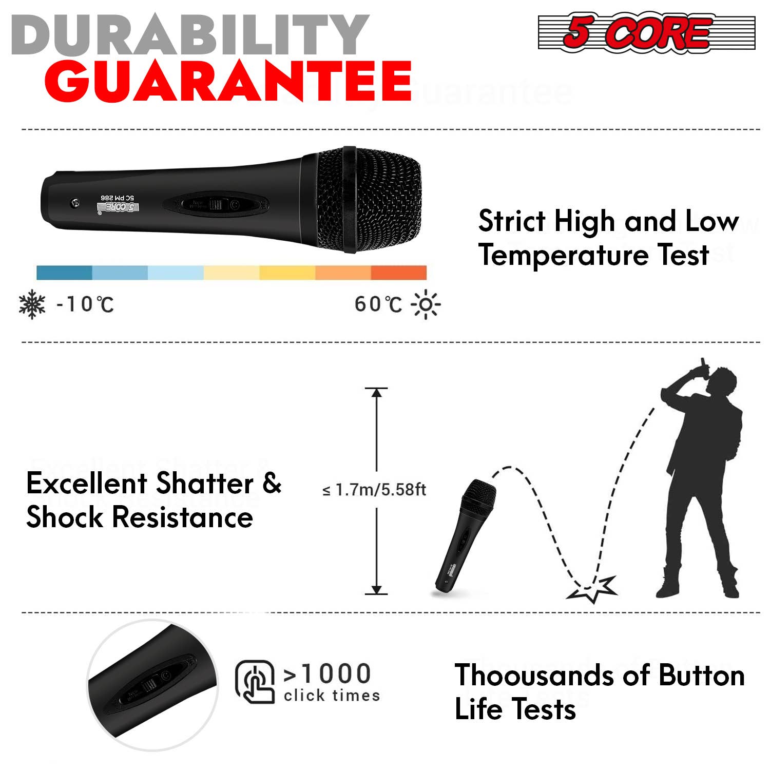 K Cube Inc - Wholesale Musical Instrument - 5 Core Dynamic Mic Wired Handheld XLR Microphone9