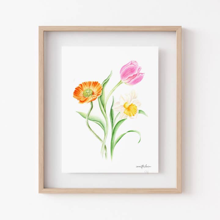 Tulip, Poppy & Daffodil Print for wholesale by Carrie And The Brush