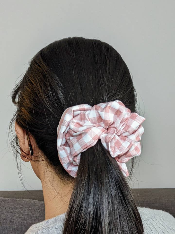 Pastel Pink Plaid Scrunchie for wholesale by Janzy