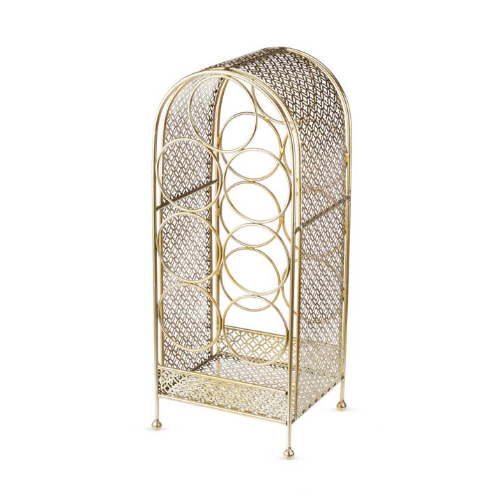 Gold Plated Iron Trellis Style 7 Bottle Wine Rack for wholesale by Twine