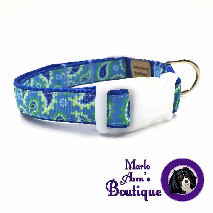Blue Paisley Dog Collar for wholesale by Marlo Ann's Boutique