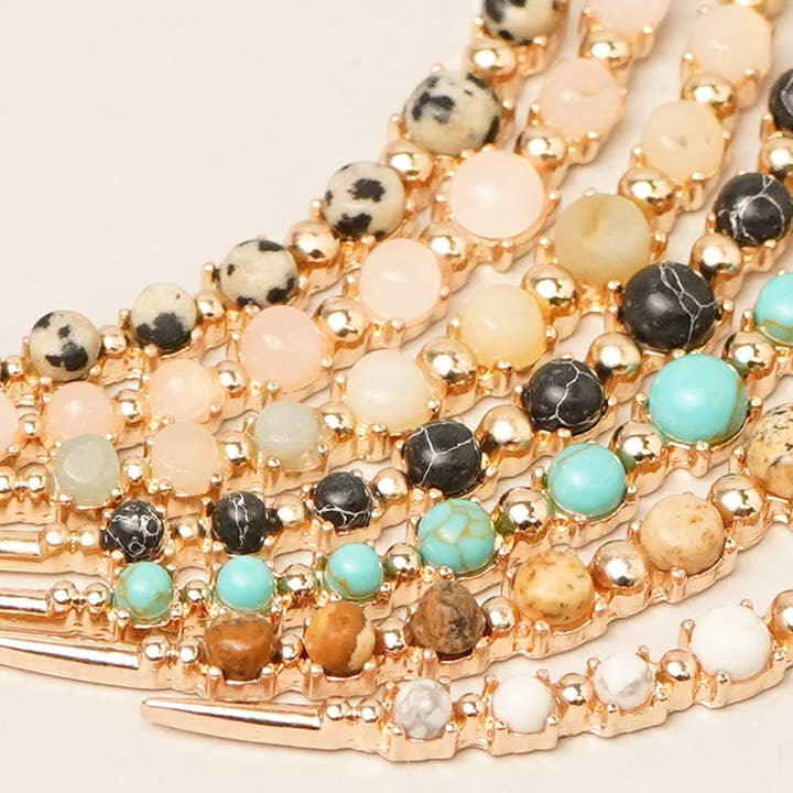 Fashion City - Wholesale Pendant/Charm Necklace - Moon Shaped Semi-Precious Stone Long Necklaces