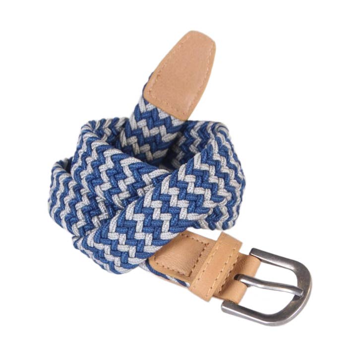 Boys Stretch Cord Braided Belt - Blue/ Light Grey (4-14Y) for wholesale by Peppercorn Kids