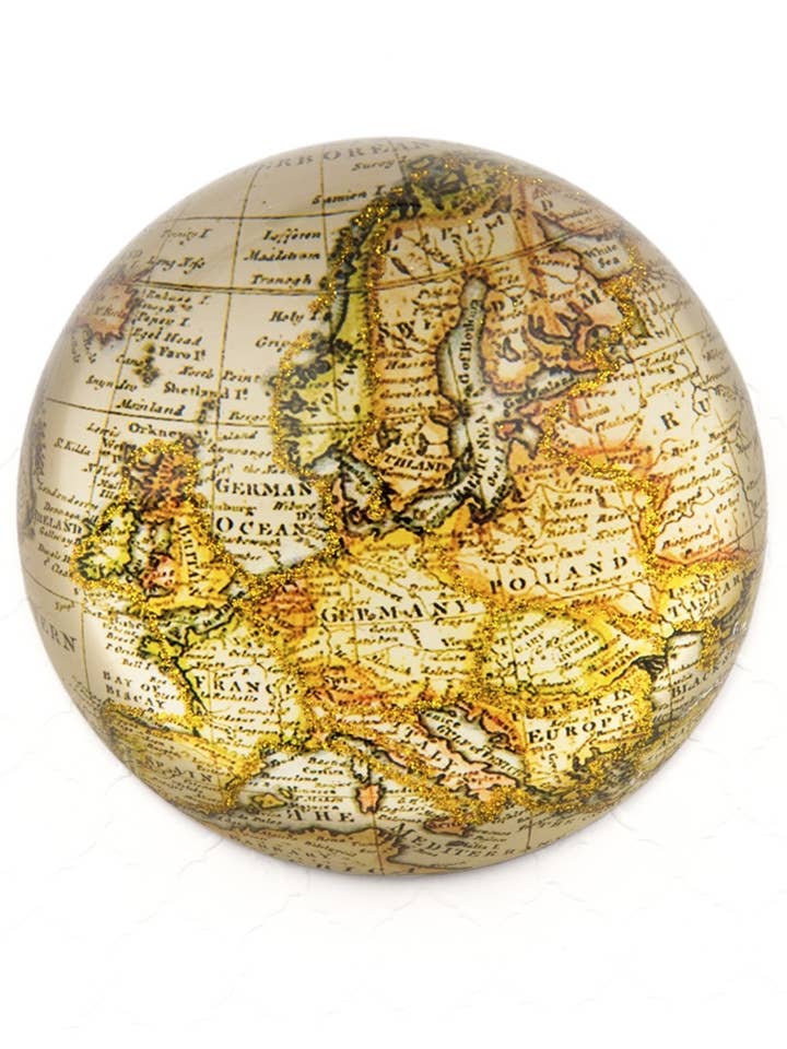 Large Gold Sparkling Metallic Vintage World Map Paper Weight for wholesale by Value Arts