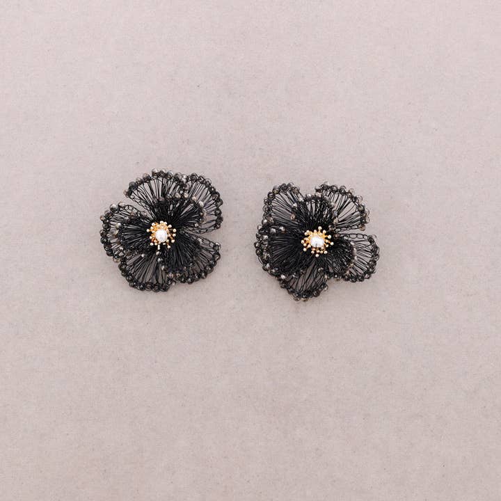 Sonata - Wholesale Snap Jewelry - Thread Flower Earrings Faceted Crystals4