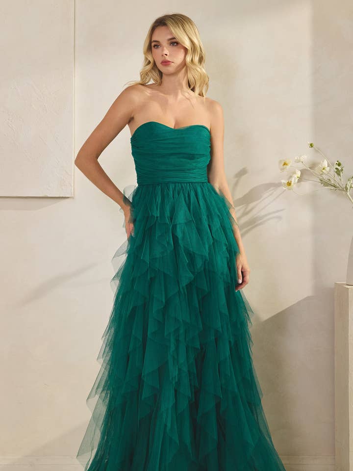 Strapless Tiered Tulle Gown dress S#1612 for wholesale by ILY From