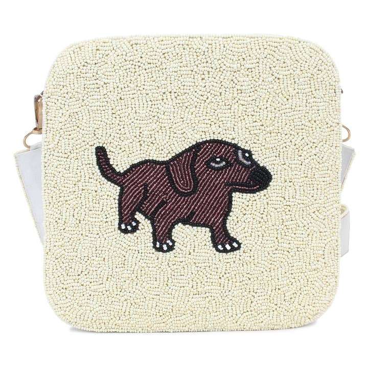 Sac bandoulière en perles fait main Teckel | Couleur blanche pour la vente par Bonjour Namaste