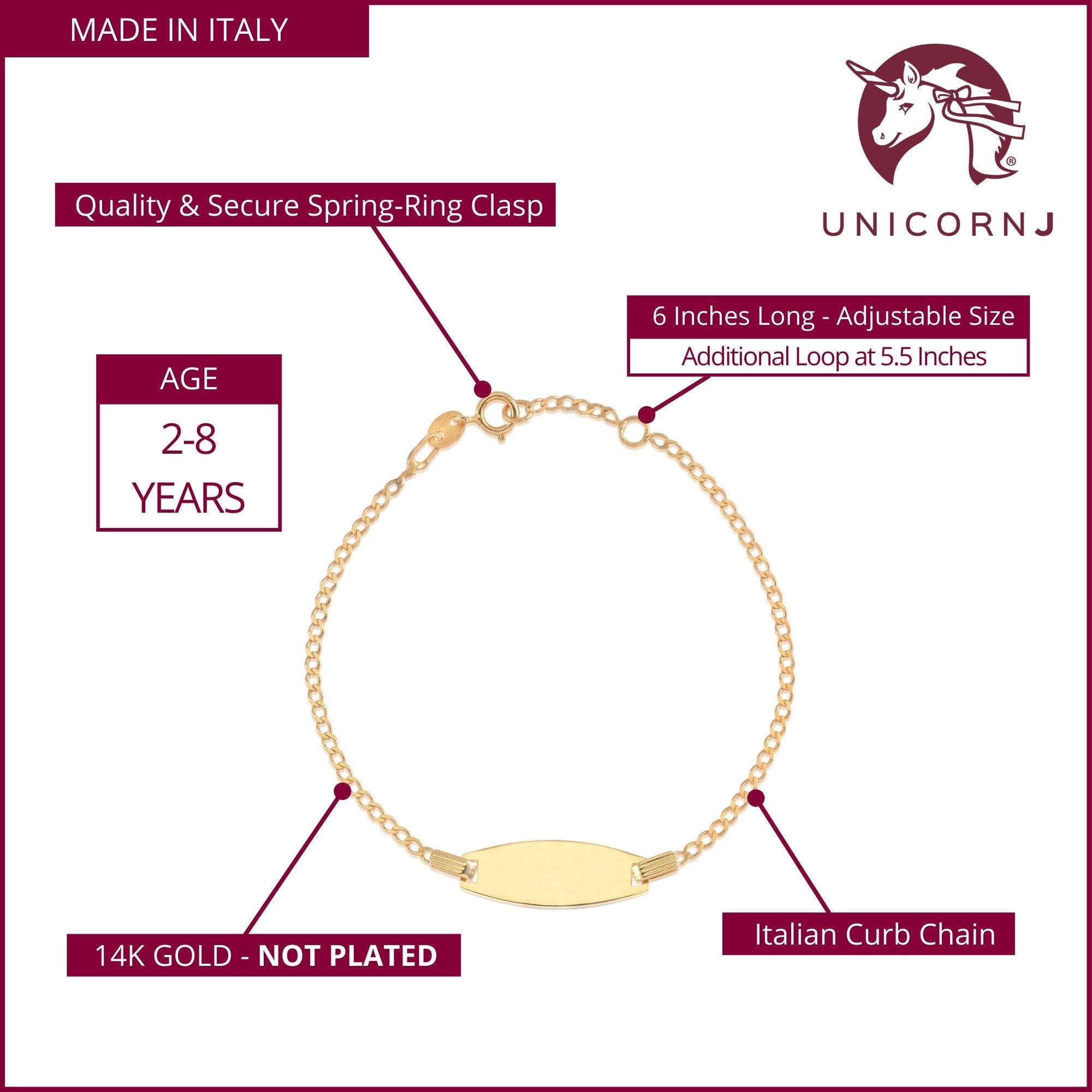 Massete - Vente Bracelets maillon et chaîne - Bracelet d'identification en or 14 carats à graver pour filles garçons enfants Baby Figaro3