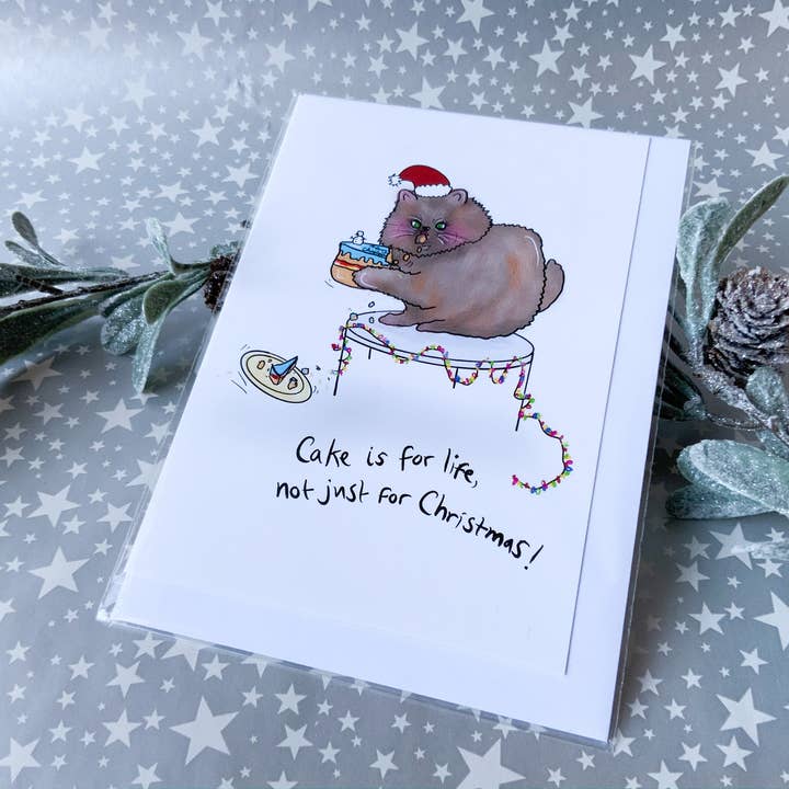 Just Daydreaming - Wholesale Kerstkaartje - Grappige katten-kerstkaart, cake is voor het leven