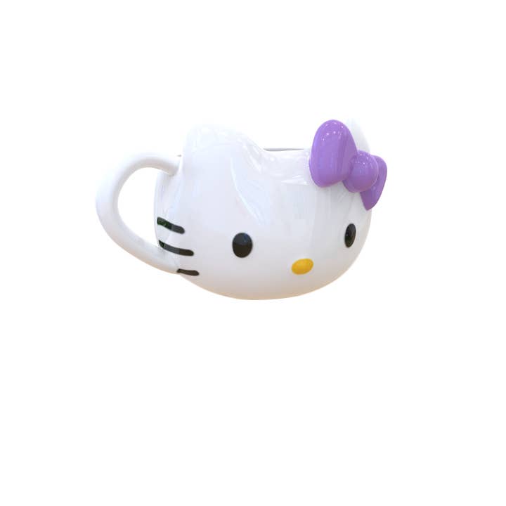 Silver Buffalo - Wholesale Coffee Mug - Hello Kitty Face Purple Bow Ceramic 3D Sculpted Mug
