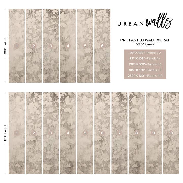Grey Vintage Wildflower Wall Mural for wholesale on Faire2