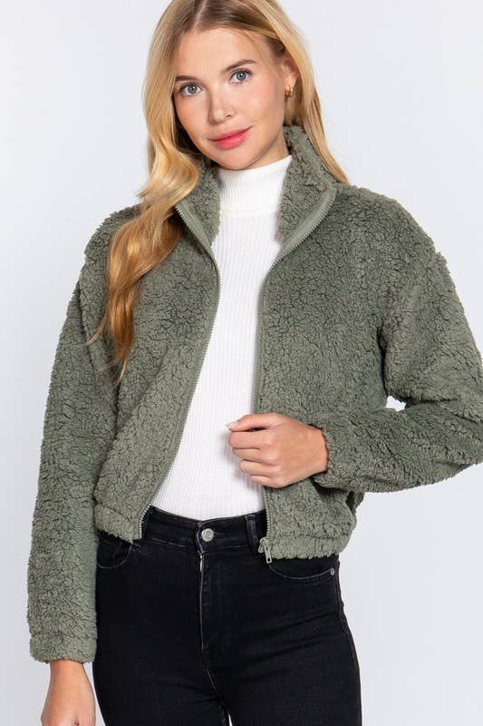 Vanilla Monkey - Wholesale Jacket - Women's - Long Sleeve Mock Neck Faux Fur Zip-up Jacket4