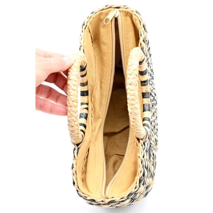 Art Floral Trading LLC – Mala com alça superior – Mulher por atacado – Saco de compras/Mala de mão-Pequeno-Natural e preto5