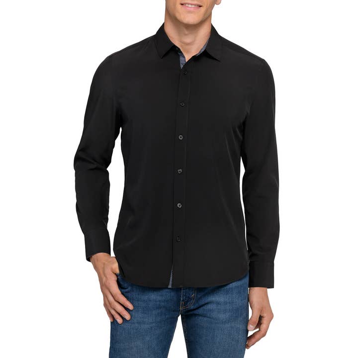 Solid 4-vägsstretch återvunnen långärmad skjorta för wholesale av CON.STRUCT