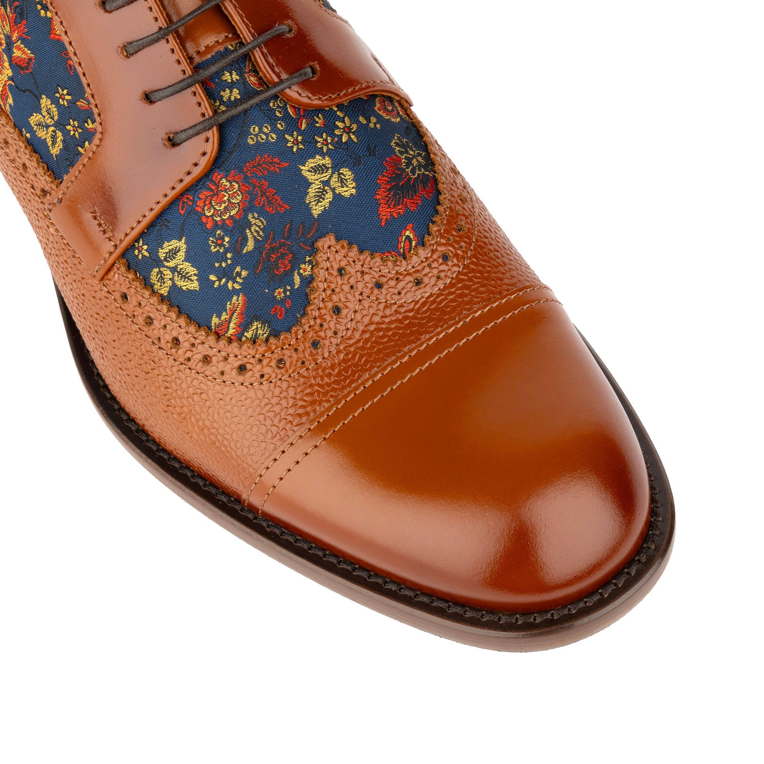 Embassy London – wholesale Oxford shoes – Men′s – Orlando - Tan & Blue Flowers - Men's leather dress shoe with floral print6