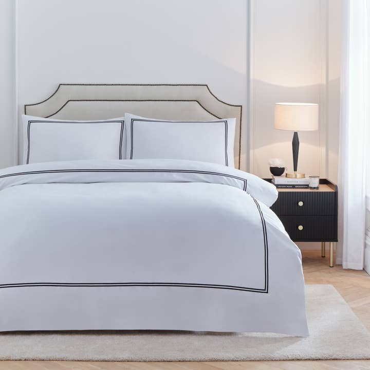 Elara Embroidered 100% Cotton Duvet Set Black for wholesale by Riva Home