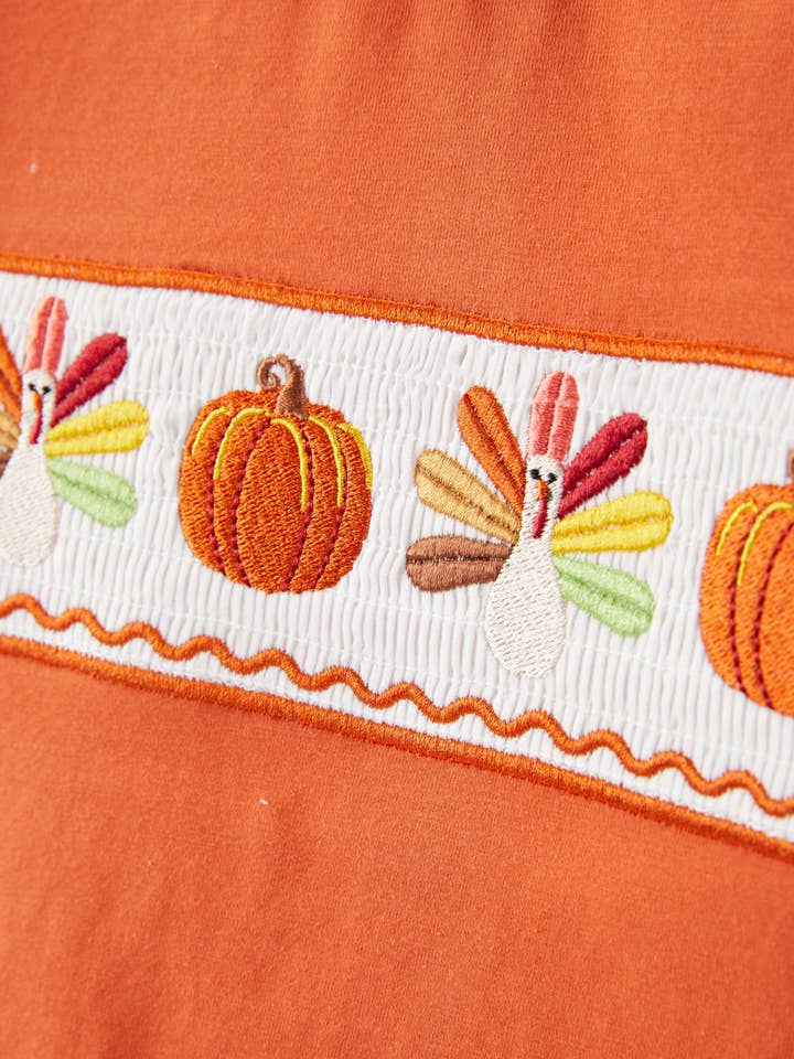 Rylee Faith Designs - Wholesale Top & Pant Set - Kids - Boys Thanksgiving Smocking Embroidered Plaid Outfit Set