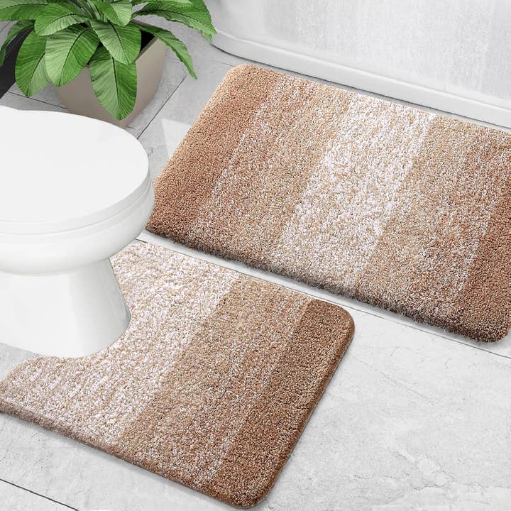 home mart goods - Vendita all'ingrosso Set di tappetini da bagno - Set di 2 tappetini da bagno in peluche morbido e spesso in microfibra ombreggiata