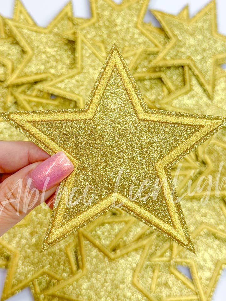 3” gold glitter star embroidery patch iron on for wholesale by ABLNco