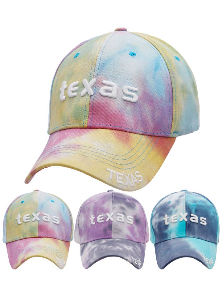 Texas Logo Tie Dye Cotton Baseball Cap for wholesale by Cap Zone