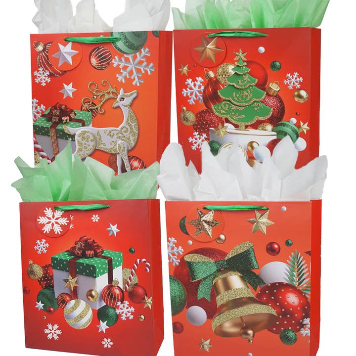 Christmas Gift Bag, Glitter Finishing in Front side. Asst for wholesale by Angels Craft