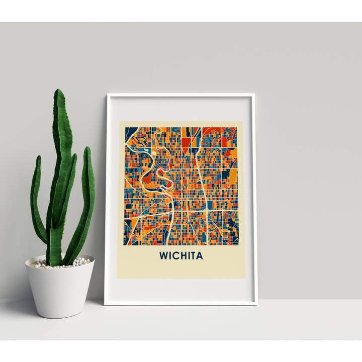 11" x 14" Prussian Wichita Map Print - Chroma Style for wholesale by ILIKEMAPS