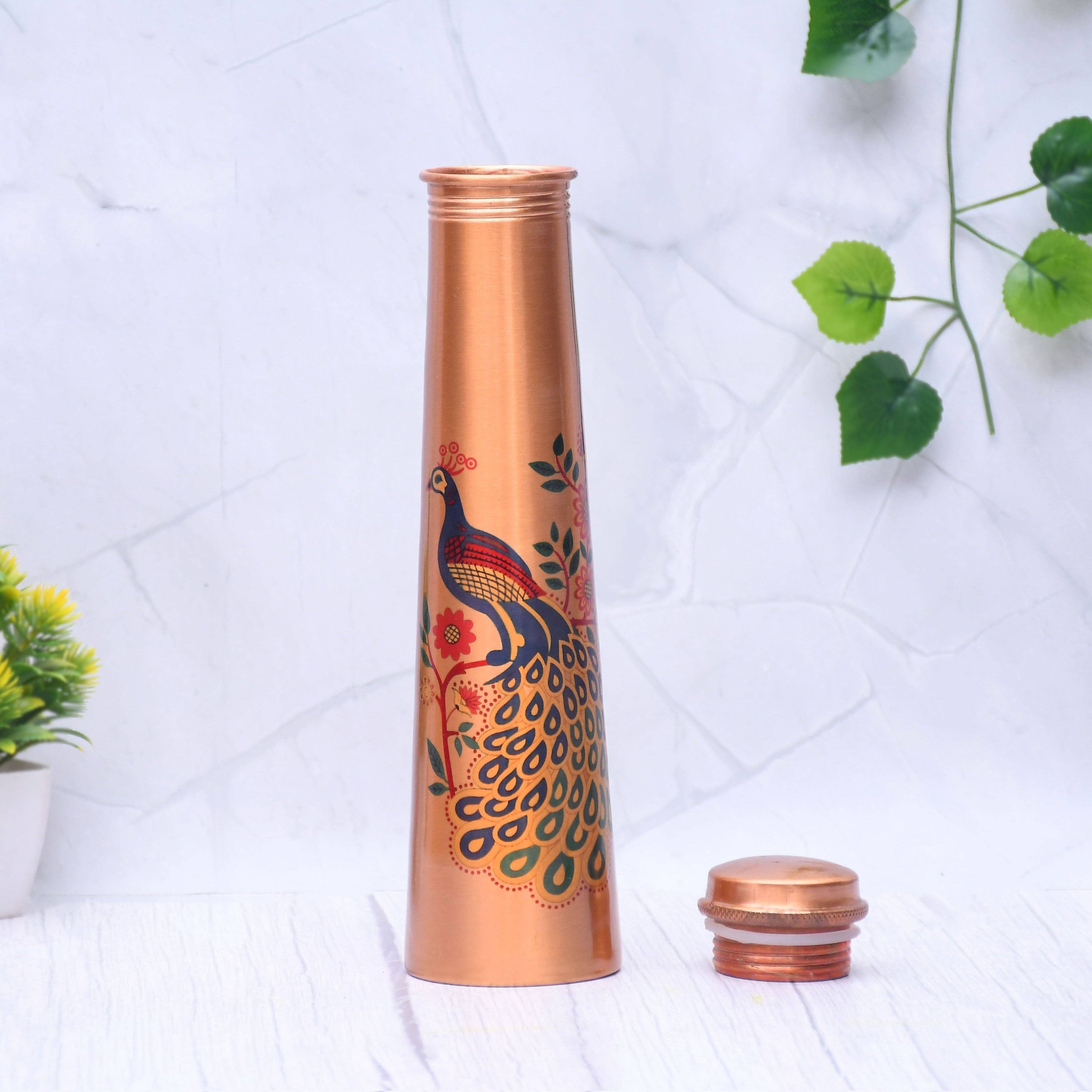 Pure Copper Water Bottle Unique Peacock Printed Designed Capacity 1000ML for wholesale on Faire3
