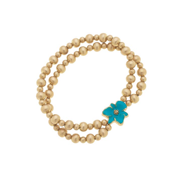 Canvas Style - Wholesale Armband met kralen - Valentina 2-rijen emaille bloem & kraal stretch armband3