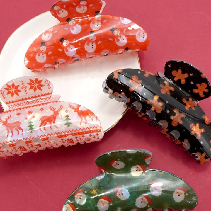 JOSSLYN by wall to wall - Wholesale Hair Clip - Women's - CHRISTMAS TREE SANTA GINGERBREAD HOLIDAY HAIR CLAW | 40H10272