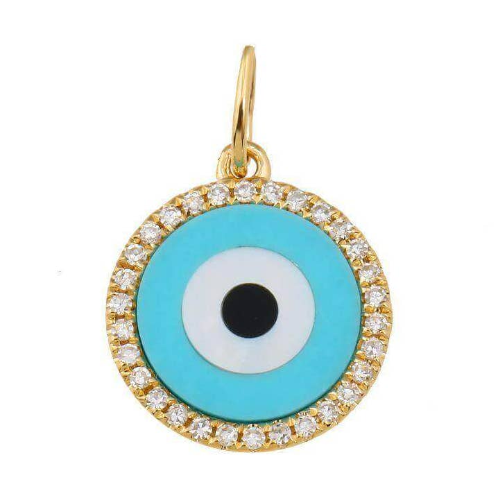 Collier en or 14 ct orné d'un halo de diamants et d'un mauvais œil pour la vente par Izakov Fine Jewelry