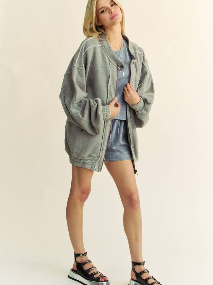 Davi & Dani - Wholesale Jacket - Women's - RAW EDGE WAFFLE FRAMED ZIP FRONT FLEECE JACKET8