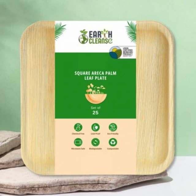 Earth Cleanse - Vente Assiette jetable - 250 ASSIETTES CARRÉES EN FEUILLE DE PALMIER ARECA DE 9"0