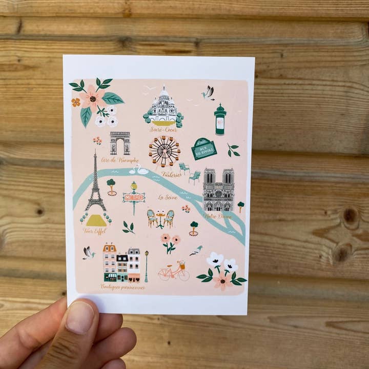Illustrated Paris postcard for wholesale by SLOWING OUT