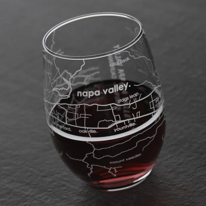 Napa Valley - Wine Region Map - Stemless Wine Glass - 15 oz for wholesale by Well Told