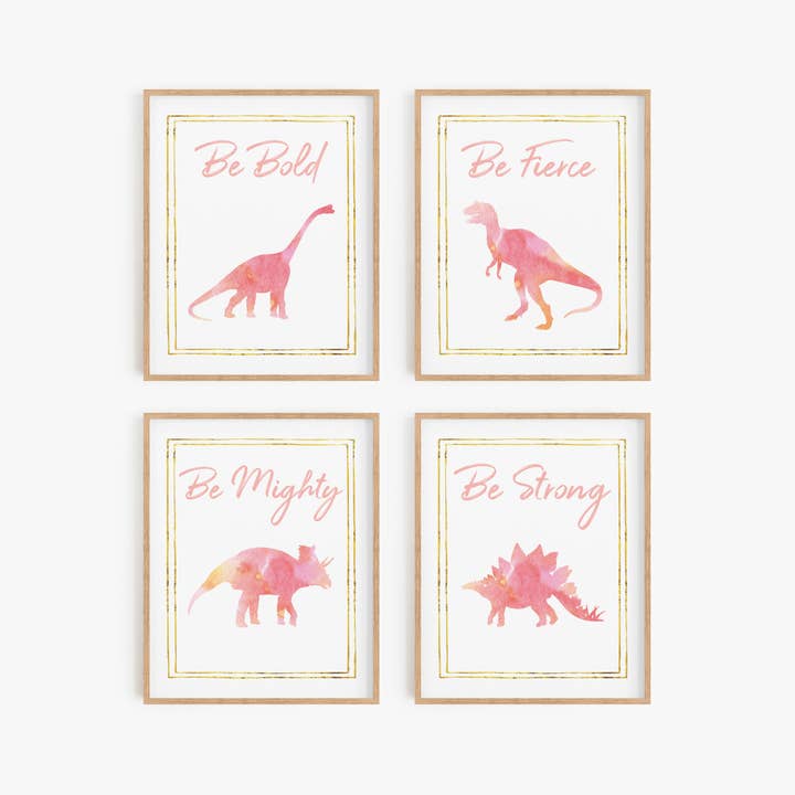 Rosa akvarell Dinosaurie konst Print Set för wholesale av Flip The Script Studios