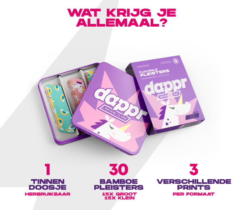 Dappr – Großhandel Pflaster/Verbände – UNICORN Pflaster in drei fröhlichen Mustern3