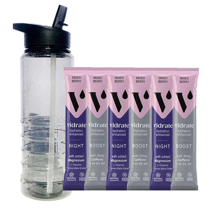 ViDrate – wholesale Powdered health drink – Vidrate Starter Pack - 30 x Boost/Night  All Black Bottle0