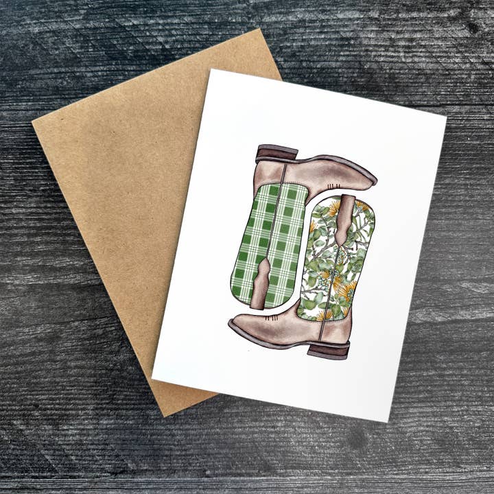 Ohia Lehua Palaka Boots- Mamo | Greeting Card for wholesale by Malina Prints