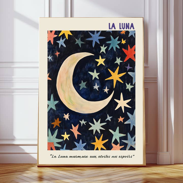 La Luna Moon Stars Quote Art Print for wholesale by Kumo Art Prints
